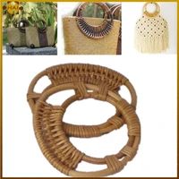2021 round rattan bag handls for purse handle diy bag hanger wooden bamboo strap cane straw bag handle knitted bag accessories