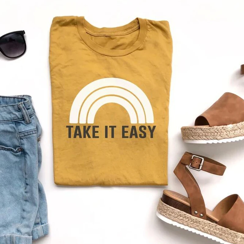 Футболки Rainbow Take It Easy Graphic женская модная футболка со слоганом в повседневном