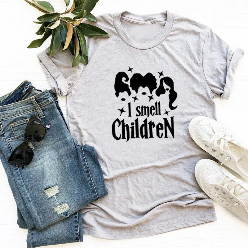

I Smell Children Alphabet Holiday Casual Short-sleeved T-shirt Woman Tshirts Tops for Women
