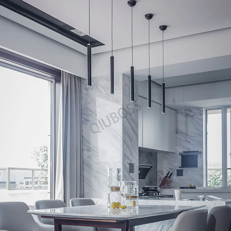 QIUBOSS длинные светодиодный подвесные светильники для кухни лофт с регулируемой