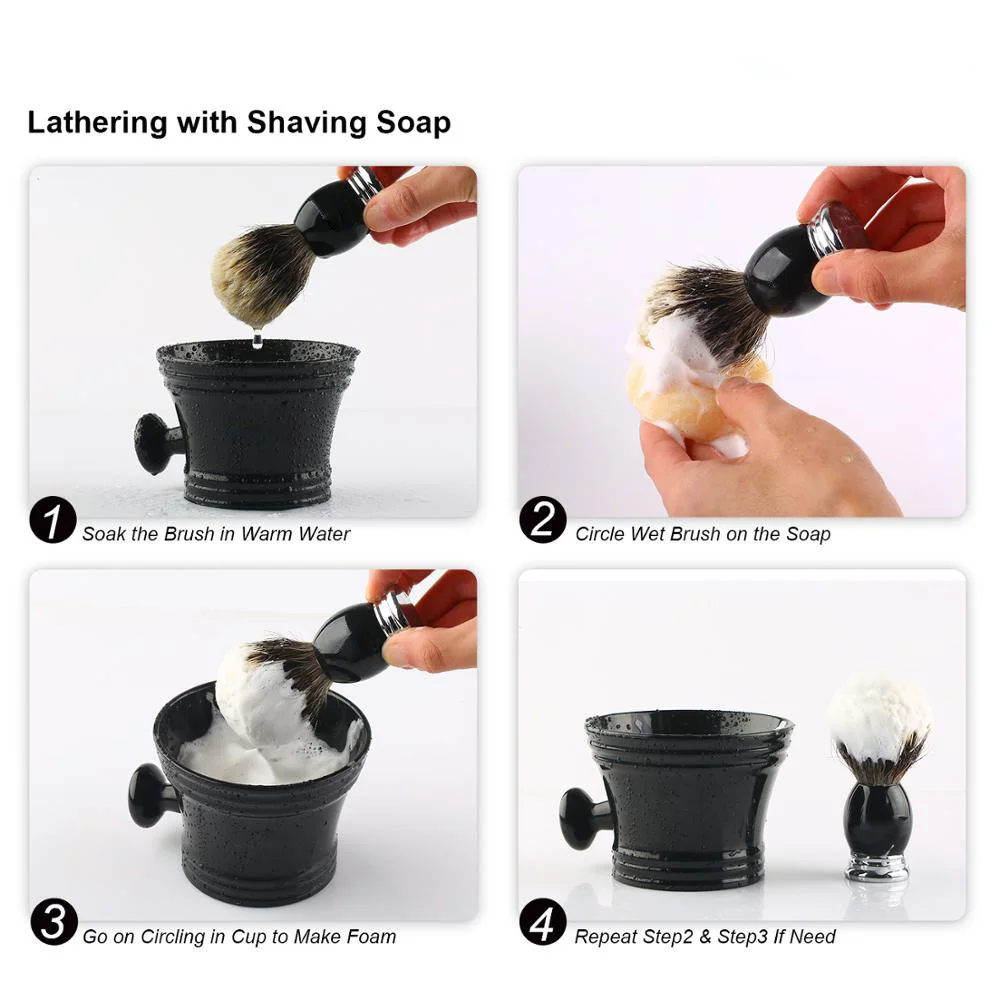 Набор для бритья 4 в 1 кисть барсука с серебряным наконечником + ручка из сплава