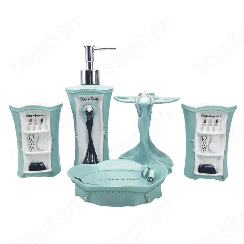 

Creativity Relief Resin Bathroom Decoration Accessories European Classical Home Five-piece Toothbrush Holder Shower Accessories