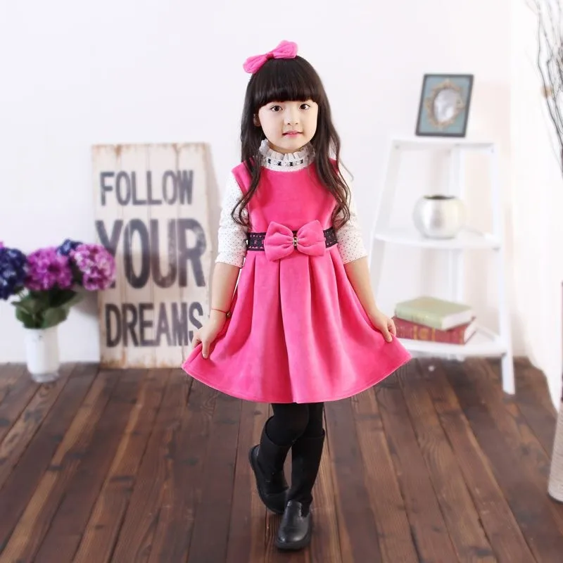 Платья для девочек зимняя одежда малышей детская из плотного бархата теплое