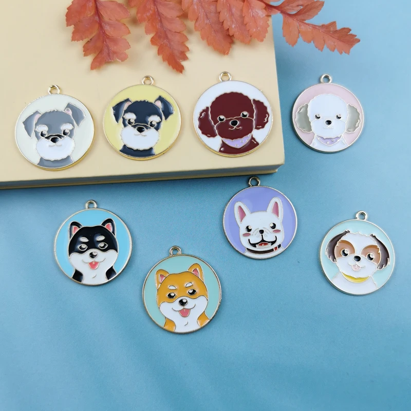 10 шт. эмалированные Симпатичные Подвески для собак круглые Мультяшные в виде