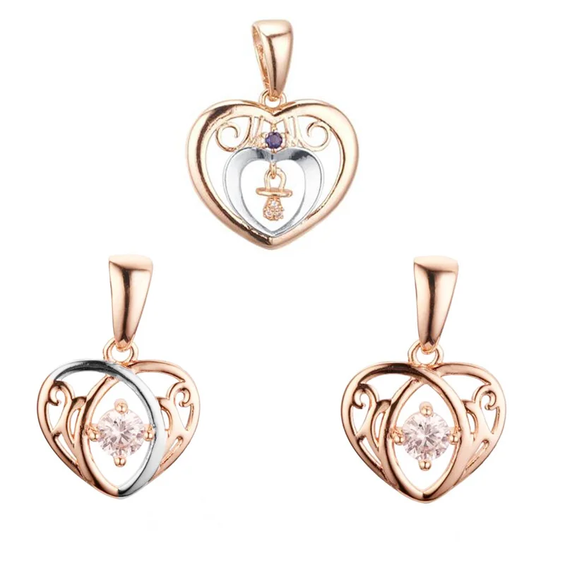 Женские ожерелья с подвесками FJ в форме сердца 3 вида розовое золото 585