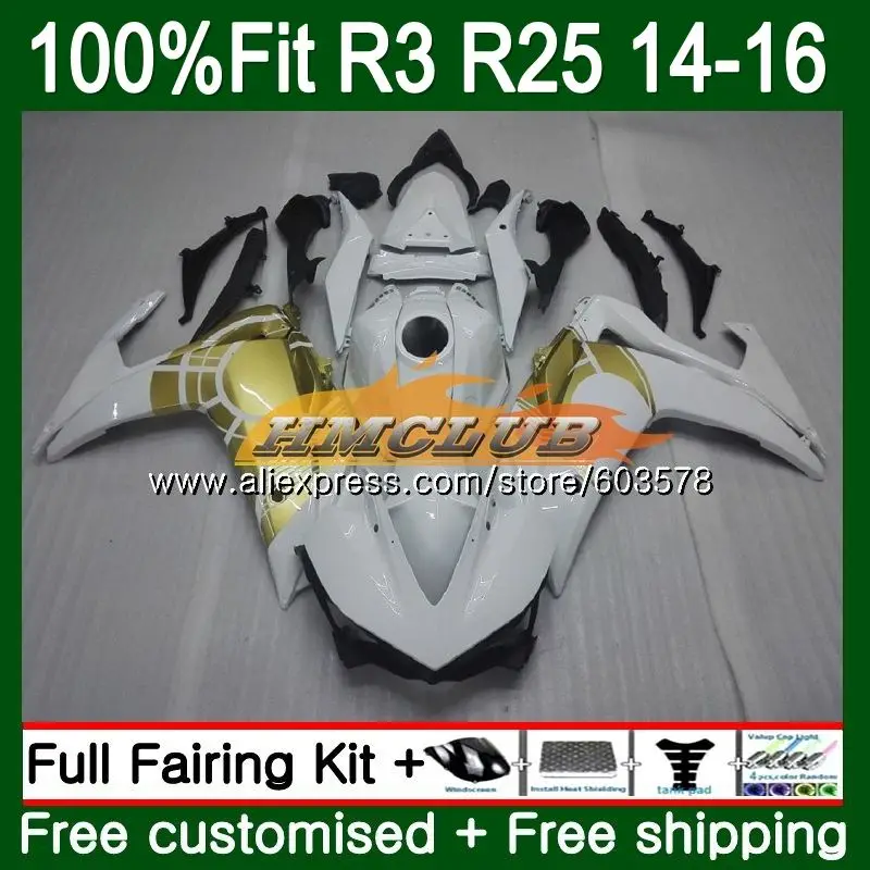 

Инъекций для YAMAHA YZF R3 R25 YZFR25 2014 2015 2016 2017 63CL. 44 золотые белые YZF-R3 YZF-R25 R 25 YZFR3 14, 15, 16, 17, обтекатель oem