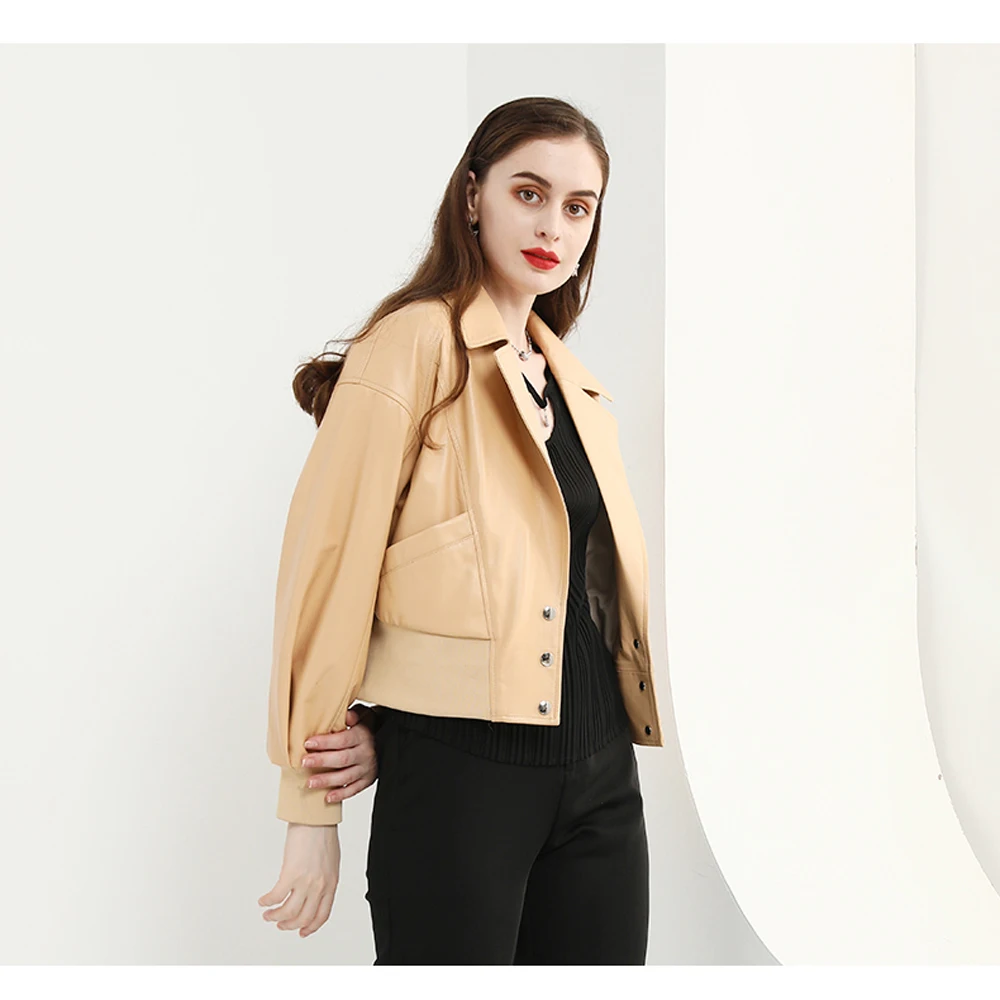 Куртка из натуральной овечьей кожи желтая бежевая