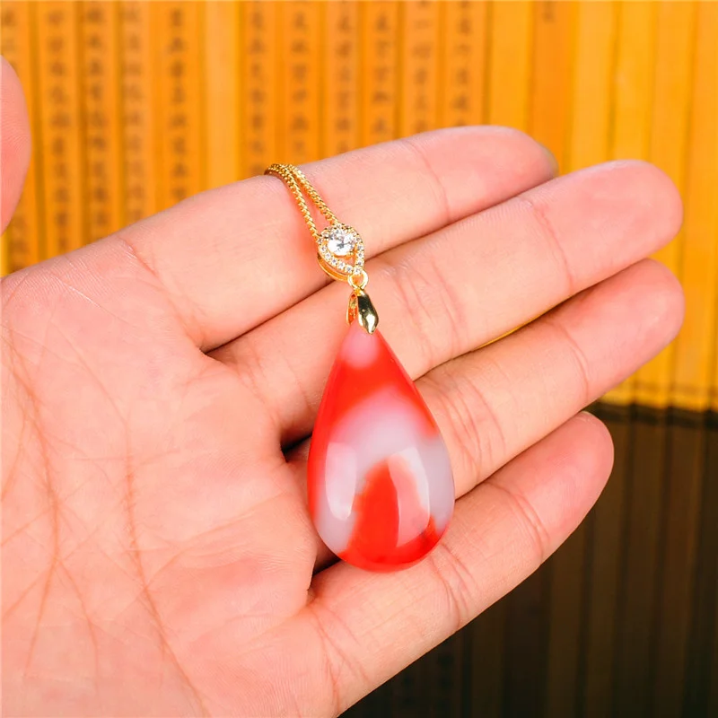 

Natural Color Hand-carved Water Drop Jade Pendant Jewelry Necklace Fashion Women's 925 Silver Inlaid Water Drop Pendant