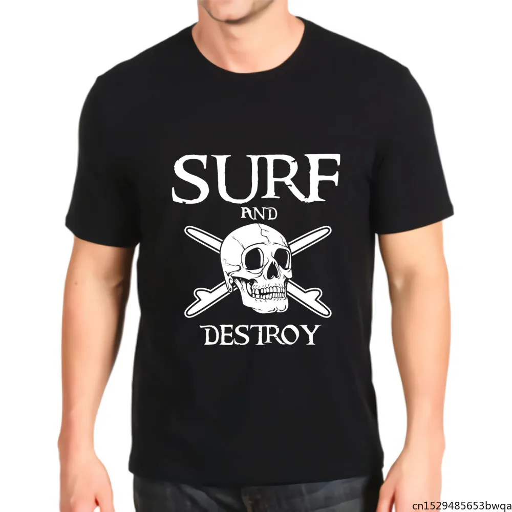 

Retro Print New Top Mens Scary Skull Surf and Destroy T-shirt Kawaii Anime Shirt Graphic Fashion