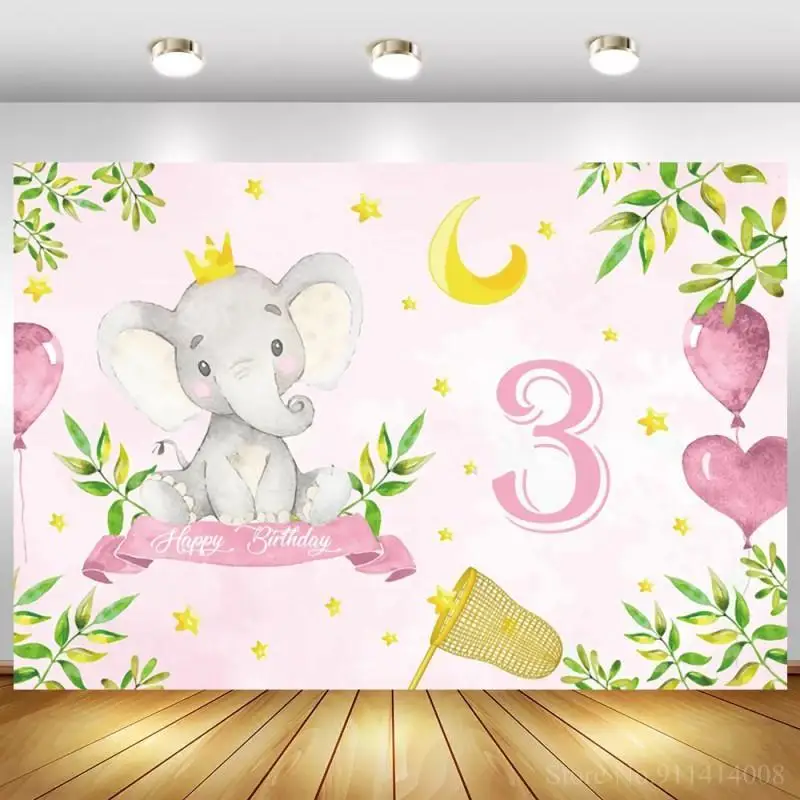 

New Born Elephant Balloon Party Baby Shower Photography Background Children Kids 1st Birthday Studio Photocall Photo Backdrop