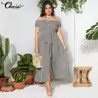 2021 Celmia летнее платье-макси с поясом и разрезом, женское богемное сексуальное платье с открытыми плечами, повседневное однотонное длинное платье на пуговицах, женское платье