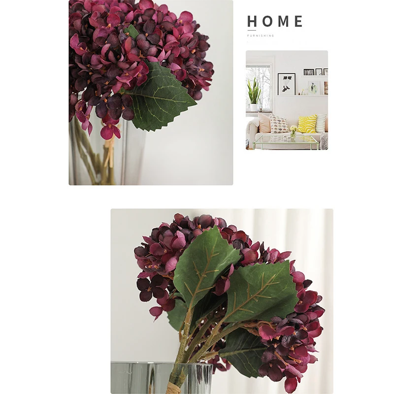 

Artificial Flowers Hydrangea Silk Flowers Heads Pack of 3 Full Hydrangea Fake Flowers Artificial with Stems for Home Decoration