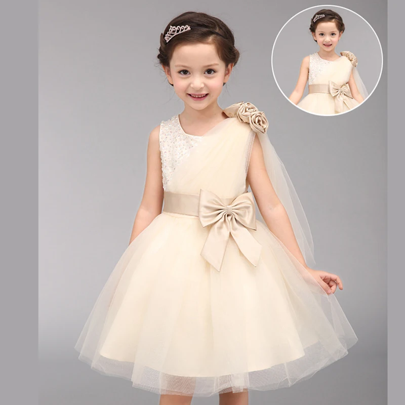 Платья с цветочным узором для девочек элегантное платье цвета шампанского
