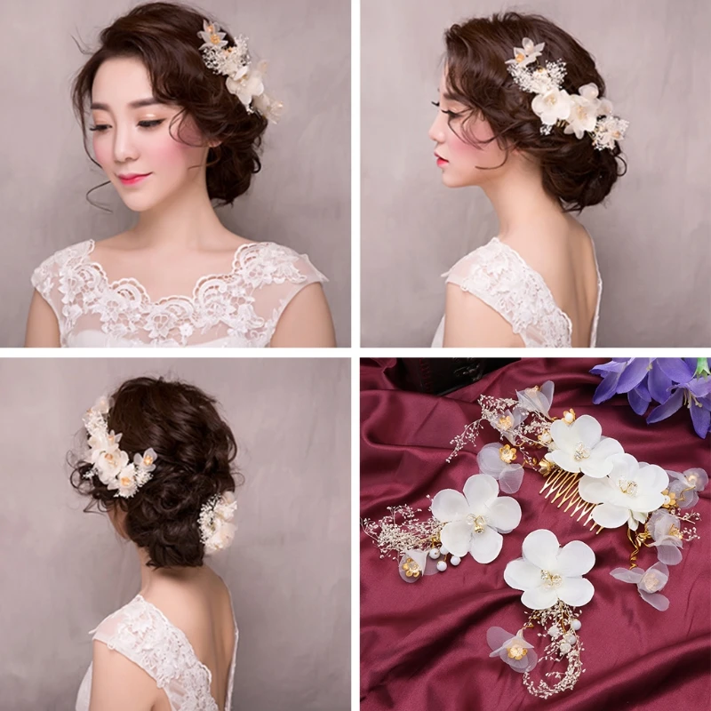 

1 Set Hair Clip Comb Bride White Wedding Flower Handmade Women Jewelry Hairpins