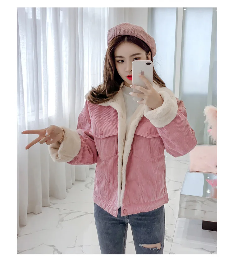 

WenQing Women's Sherpa Fleece Lined Corduroy Jacket Fall Winter Warm Coat Outerwear