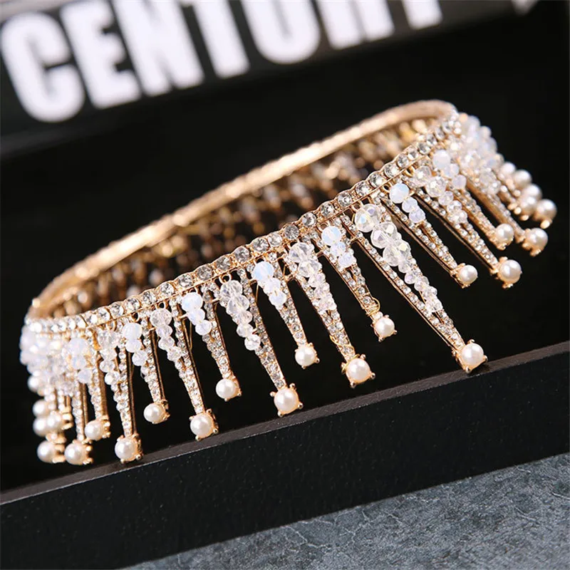 Женский обруч для волос с белыми бусинами в готическом стиле | Украшения и