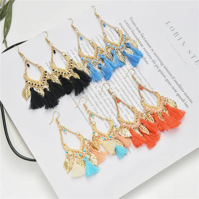 

Creative Fan-shaped Earrings Female Tassel Leaf Long Earrings Female Temperament Ethnic Style Long Vintage Bohemian Jewelry