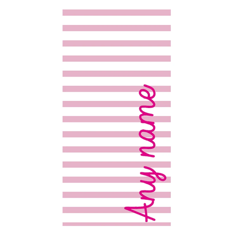 Элегантное пляжное полотенце из микрофибры в розово-белую полоску с именем на