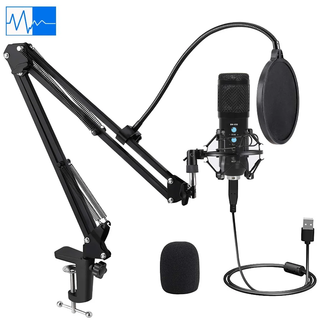 

USB Condenser Recording Microphone For Laptop MAC Cardioid Studio Recording Vocals Voice Over With Adjustable Scissor Arm Stand