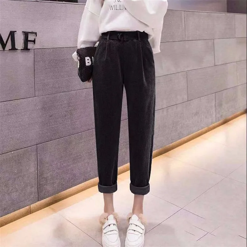 Вельветовые штаны шаровары Осень-зима женские длинные с эластичной резинкой на