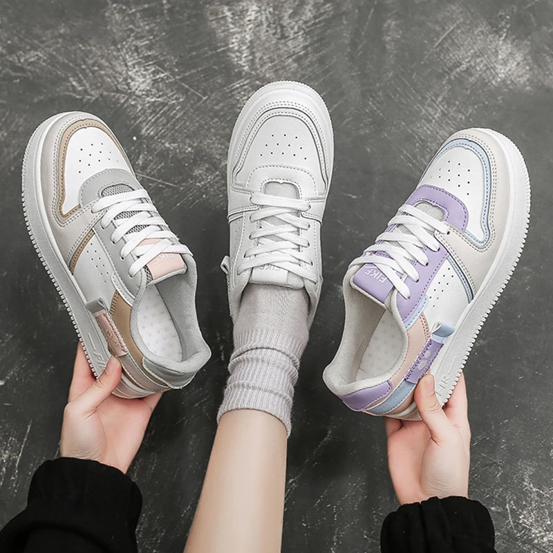 

Fashion Sneakers For Women Vulcanize Shoes Platform Sneakers White Flats Breathable Leather Casual Shoes Woman Trainers Lace-up