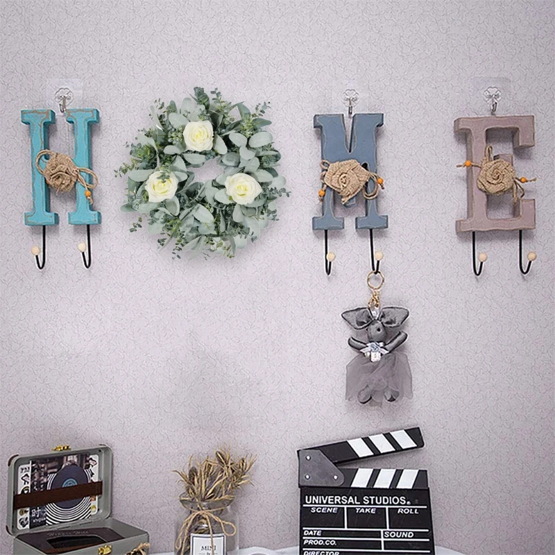

Artificial Eucalyptus Rose Wreath Spring Summer Door Wreath Round Front Door Window Wreath Wedding Hanging Ornament