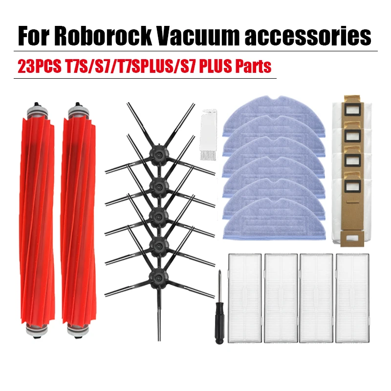 

23 Pcs for Roborock S7 T7S Plus Accessories dust bag main brush HEPA filter mop cleaning cloth Xiaomi vacuum cleaner spare parts