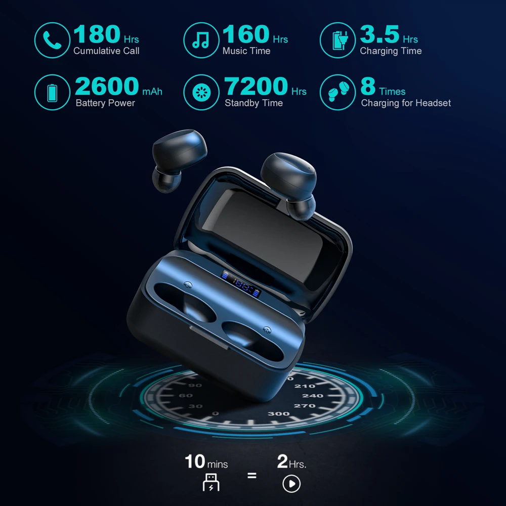 Беспроводные наушники Bee TWS с Bluetooth 5 0 2600 мАч зарядная станция спортивные