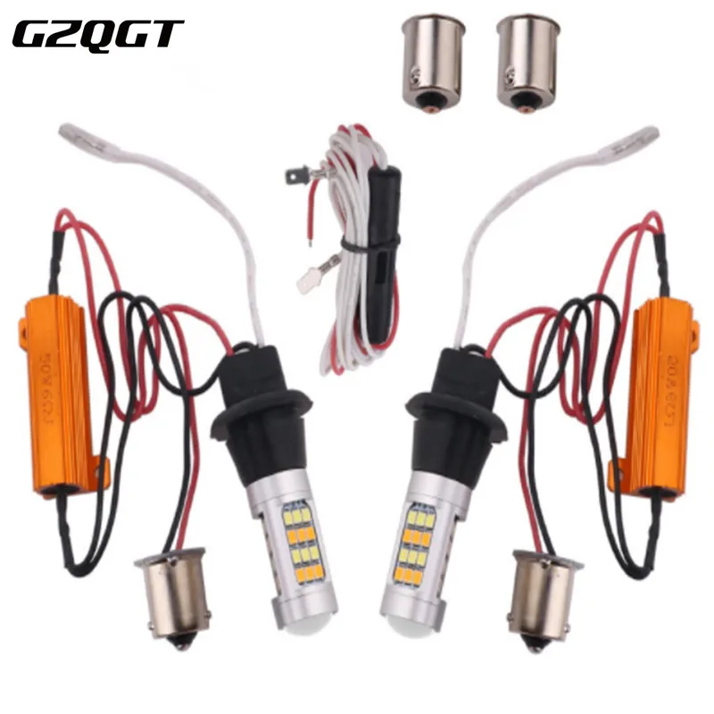 Новинка 2x S25 1156 BA15S 7440 BAU15S Canbus двойной цвет 54SMD 4014 Светодиодные белые/Янтарные