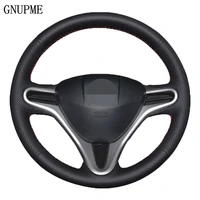 hand stitched black genuine leather car steering wheel cover for honda fit city 2009 2013 jazz 2009 2013 insight 2010 2014