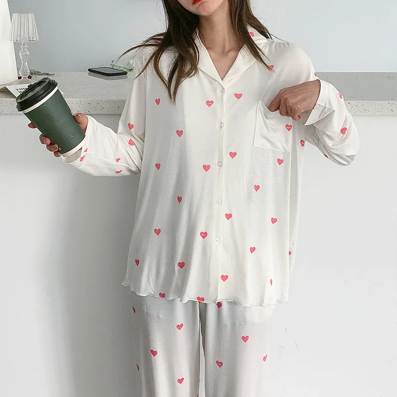 

Autumn Newest Style Ice Cream Print Long-sleeved Long Trousers Modal Soft Ladies Pyjamas Home Cotton Clothes Winter Pajamas