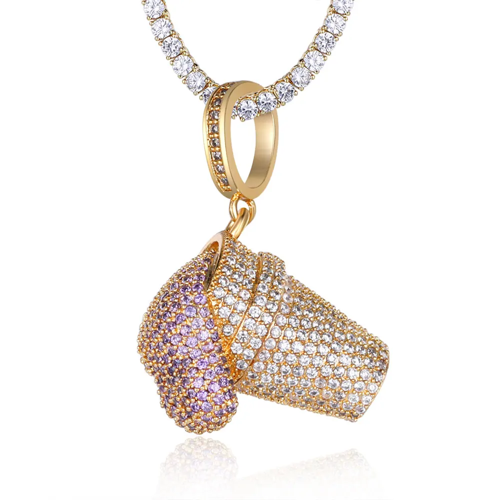 

100% Micro Zircon Hip Hop Shining Ice Cream Pendant Necklace For Men Jewelry Zircon Tennis Chain Factory Prices