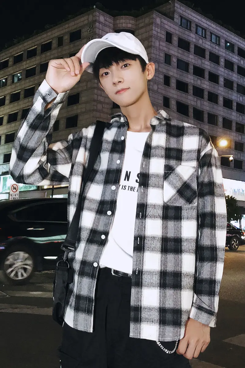 

Long-sleeved Plaid Shirt Men's Casual All-match Classic Fashion Shirts Coat Male Clothing Loose Youth Fashion Tops Four Seasons