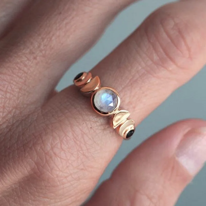 Moon Phase Ring Cycle Ladies Imitate Moonstone Crystal Retro Silver Color Celestial Jewelry | Украшения и аксессуары