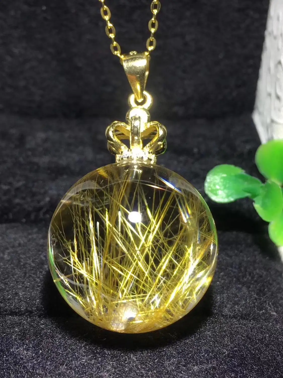 Натуральный Золотой рутилированный кварц ожерелье кулон 20 мм круглый Shpere