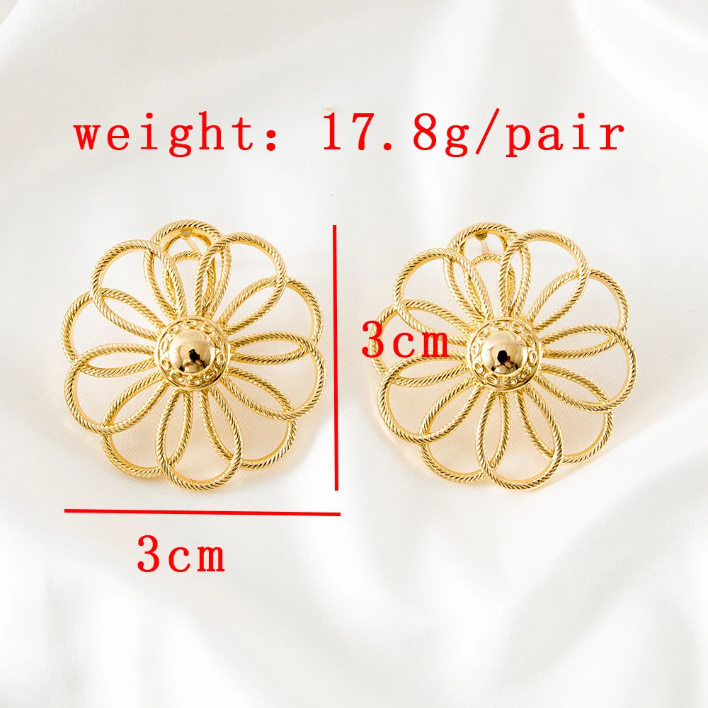 

SUNNESA Nigeria Hollow Out Flower Round Big Earrings Customer Customized Style 24K Golden Color Recommended Holiday Gift