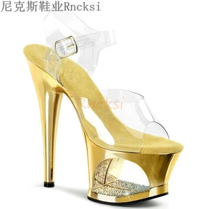 17cm sexy hollow electroplating encrusted diamond catwalk women's shoes model hosting dance shoes steel tube dancing shoes flash