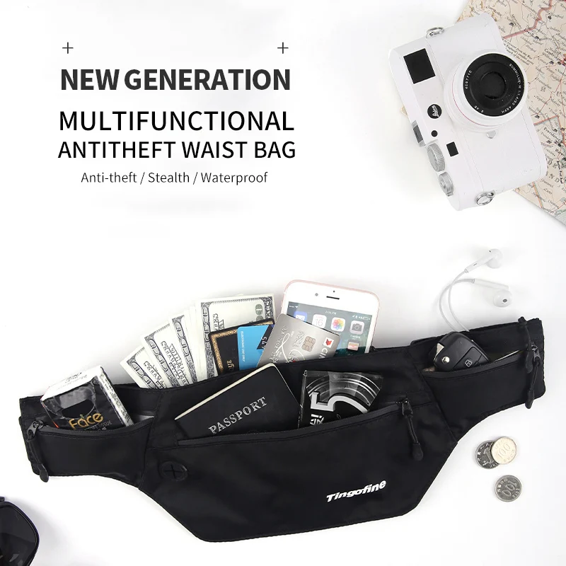 Large Capacity Waterproof Fabric Sport Running Bag Belt Outdoor Fitness Waist Pack Pouch GYM Double Zipper Pocket Waist Bags