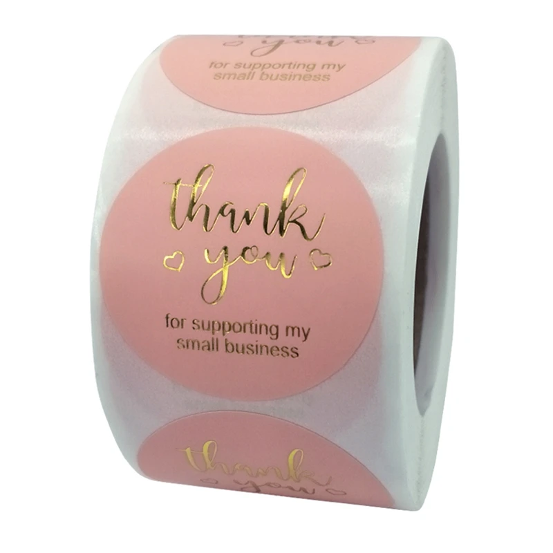 

Рулон наклеек Thank You, 500 шт., 1,5 дюймов, наклейки, Золотая фольга, спасибо, наклейки для бизнеса, розовые, спасибо, наклейки