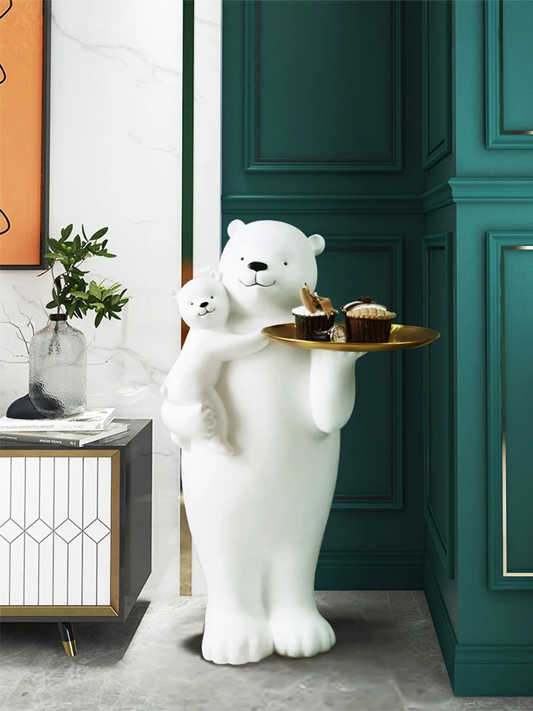 Поднос с белым медведем, статуэтка для гостиной, большая декоративная фигурка для пола, стол с животными, украшение для дома, подарок на ново...