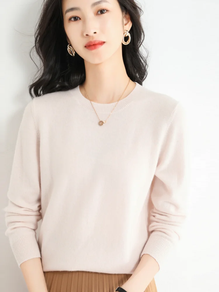 

Высококачественный однотонный весенне-осенне-зимний женский модный пуловер FAKUNTN в европейском стиле с круглым вырезом, вязаный кашемировы...