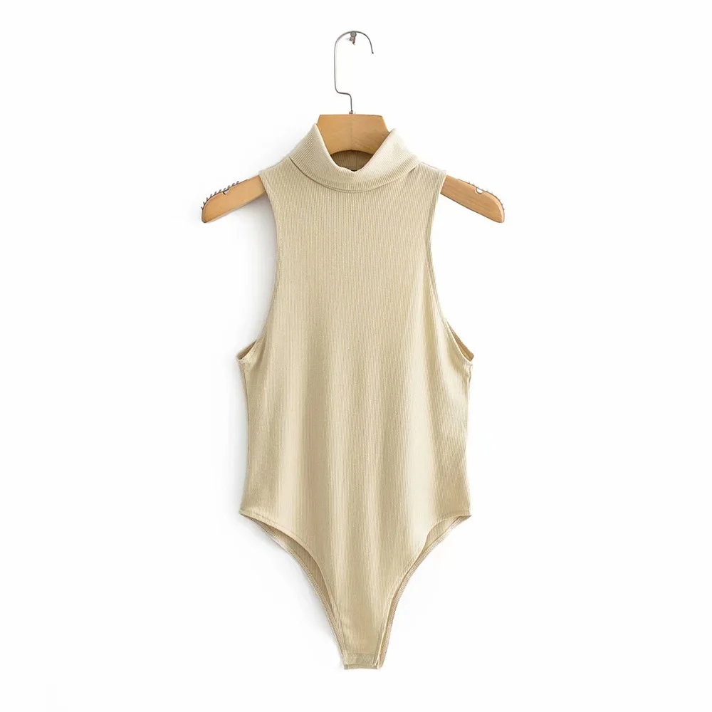 Осень 2019 женский новый сексуальный боди с высоким воротником без рукавов для