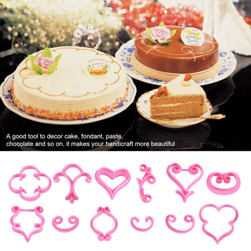 

12pcs/set Rose Flower Sugarcraft Cake Mold Pastry Fondant Cutter Embossed Decor Baking Lace Heart Cake Cookies