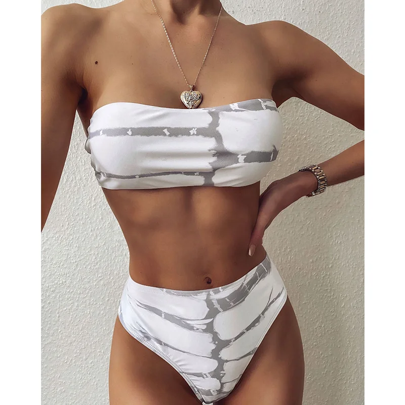 Женский купальник бандо с высокой талией бикини со шнуровкой 2020|Купальники| |