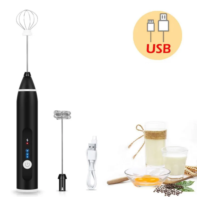 

3-Speeds Egg Beater Coffee Milk Drink Whisk Mixer Heads Eggbeater Frother Stirrer USB Rechargeable Handheld Food Blender Whisk