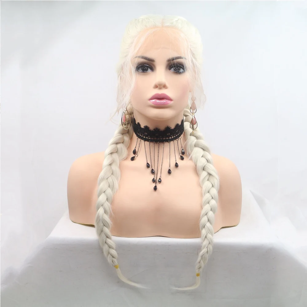 melody 60# white wig with 2 braids 13*3 lace front wig heat resistant fiber for women
