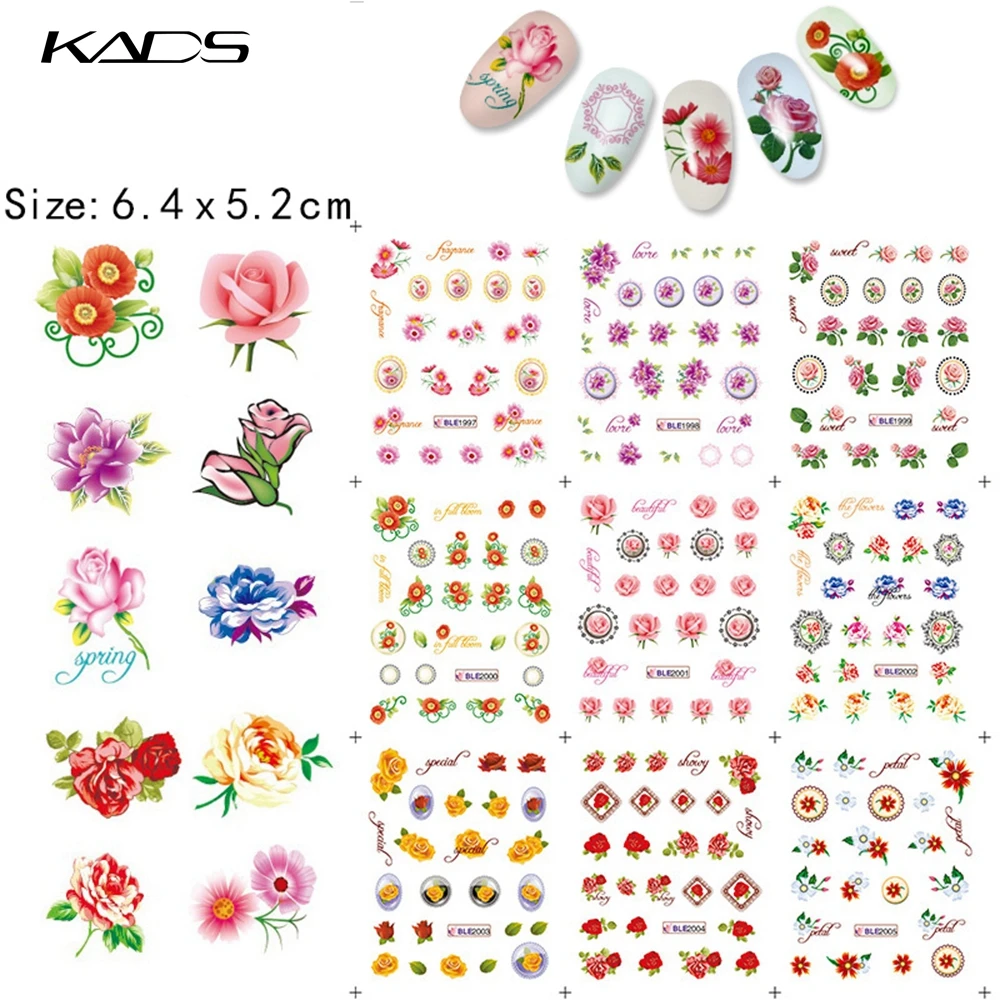 11sheet/SET Beautiful Flowers nail art sticker decals serie accessories nail art water transfer nail stickers for sticker decal