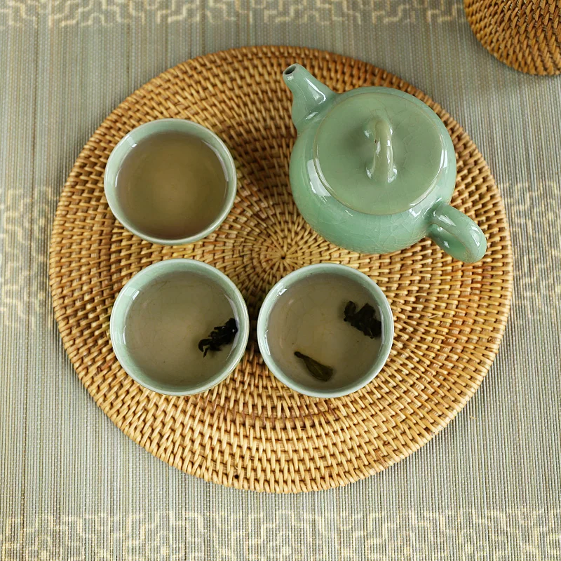 

Vine woven teapot mat creative manual cup mat frame tea ceremony kitchen supplies table board thermal insulation mat meal mat