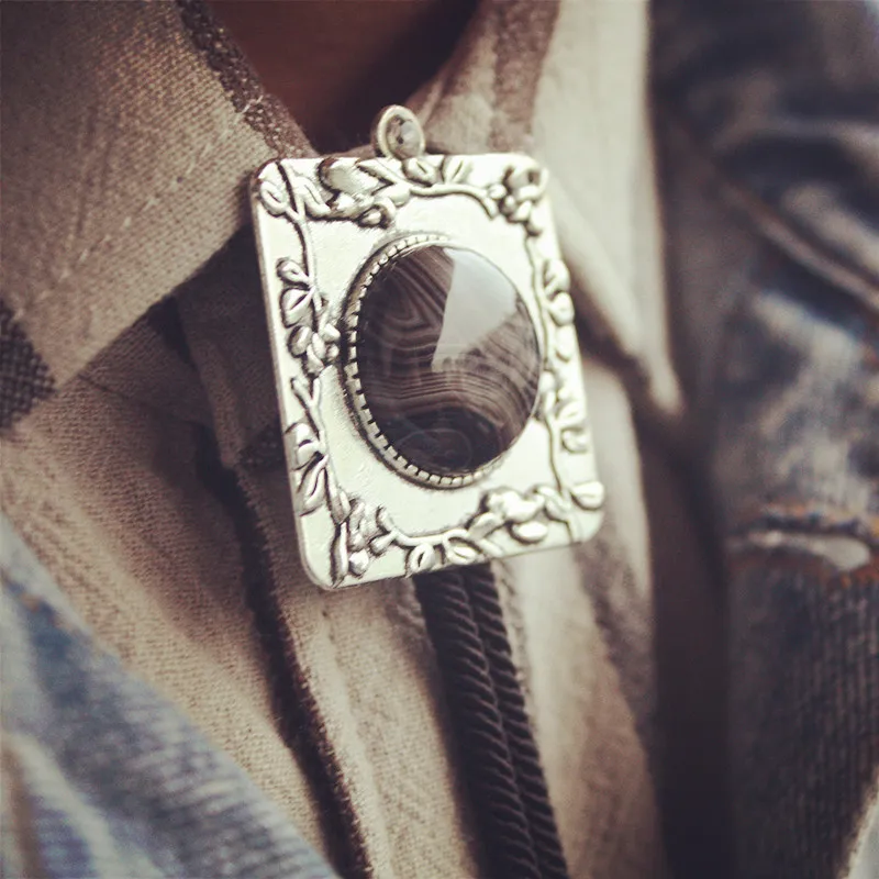 

Square Water Stripe Mens BOLO Tie - Wedding Necklace - Braided Rope - Original Vintage Western Cowboy