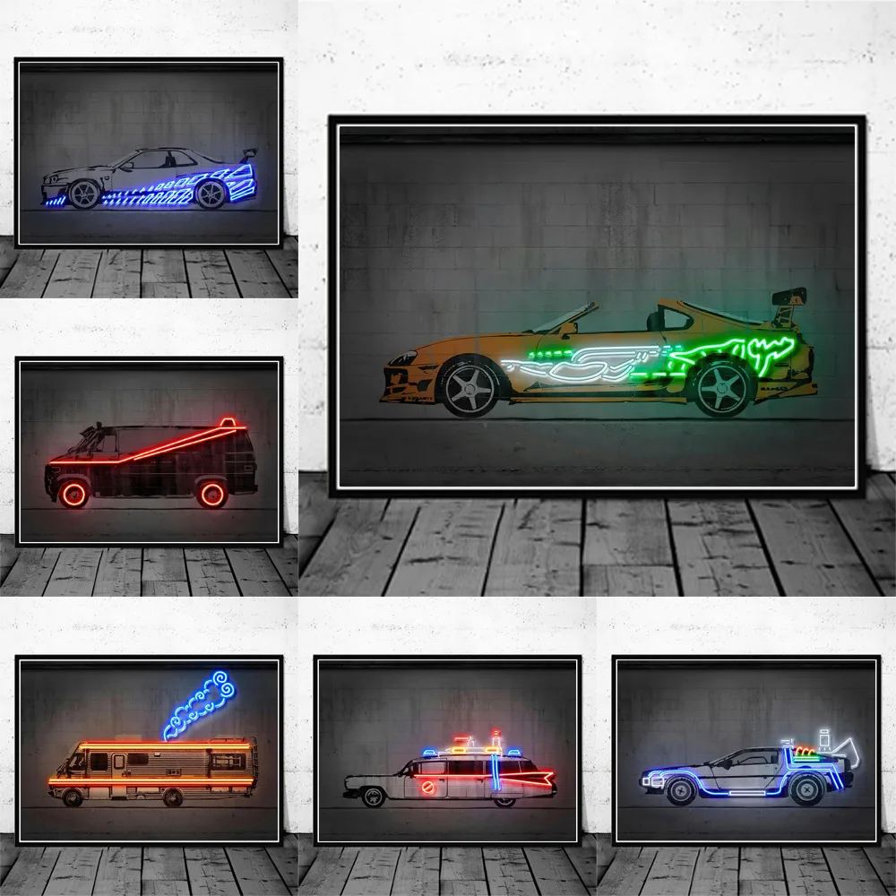 

Abstract Graffiti Wall Art Neon Car Poster Painting On Canvas Prints Colourful Funny Mural Pictures For Kid Room Decoration